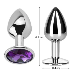 Size M - Butt Plug with Jewel Purple Amethyst Aluminium